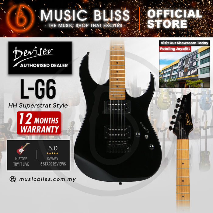 Deviser L-G6-BK Budget Beginner Electric Guitar – HH Superstrat Style Black for Rock Kapak