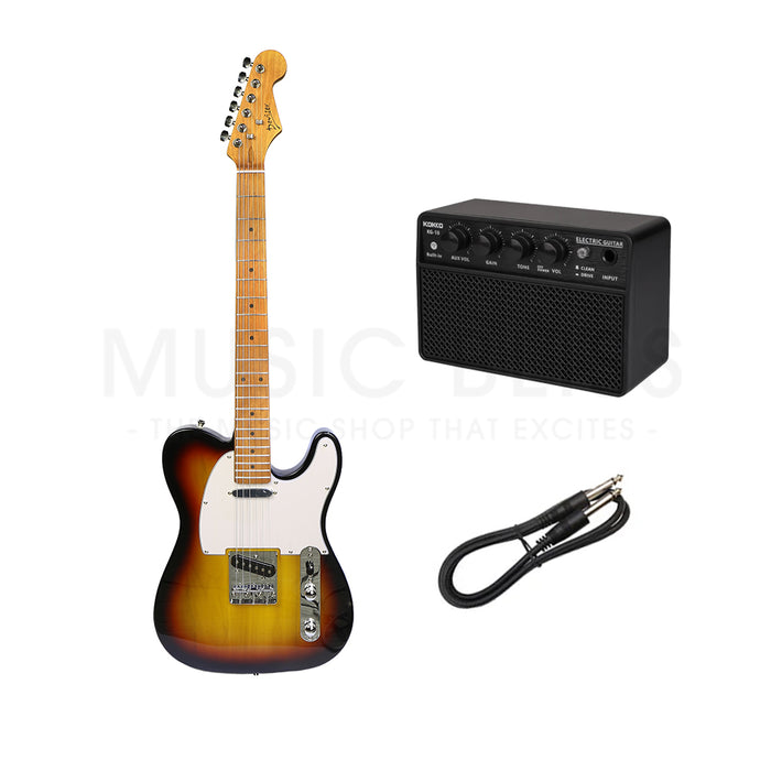 Deviser L-TE-3TS Budget Beginner Electric Guitar – SS Tele Style Sunburst for Rock Kapak