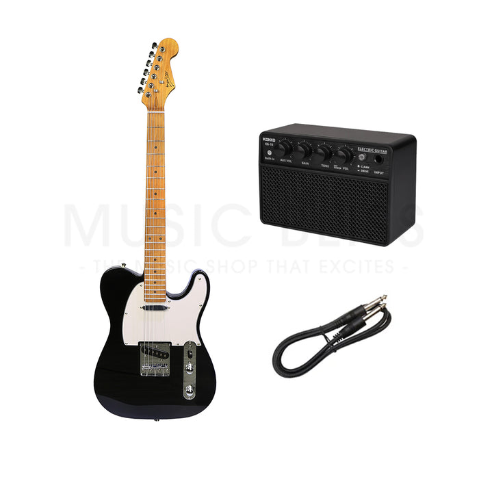Deviser L-TE-BK Budget Beginner Electric Guitar – SS Tele Style Black for Rock Kapak