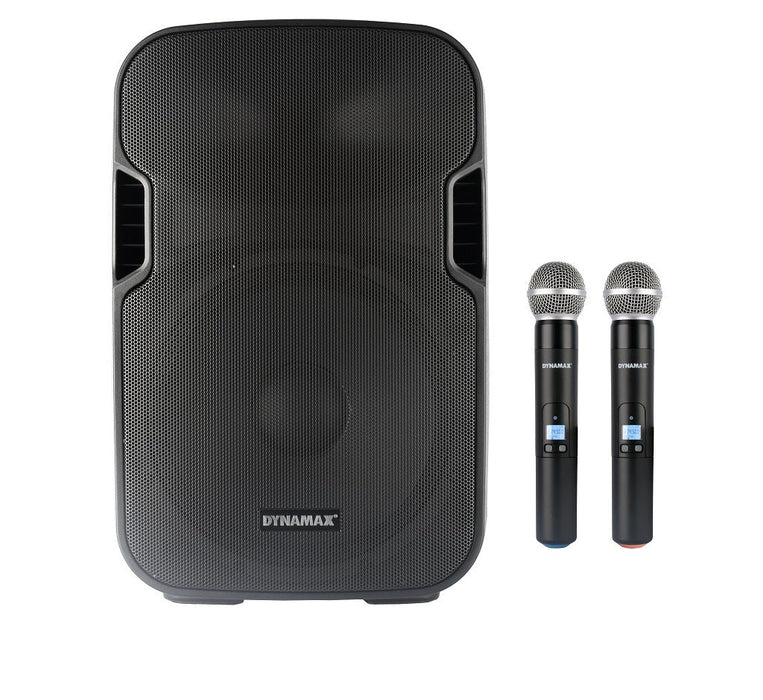 Dynamax TSL015 15'' 120W Bluetooth Portable PA System Speaker with 2 pcs 16 channel UHF handheld mic, TWS (MCMC)