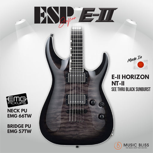 ESP Japan E-II Horizon NT-II - See Thru Black Sunburst (EIIHORNTIISTBLKSB) [MIJ] - Music Bliss Malaysia