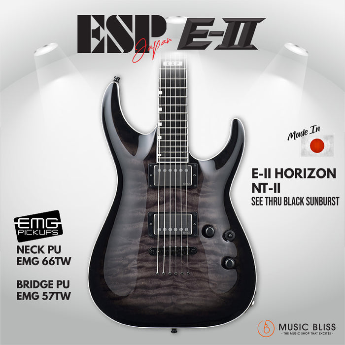 ESP Japan E-II Horizon NT-II - See Thru Black Sunburst (EIIHORNTIISTBLKSB) [MIJ] - Music Bliss Malaysia