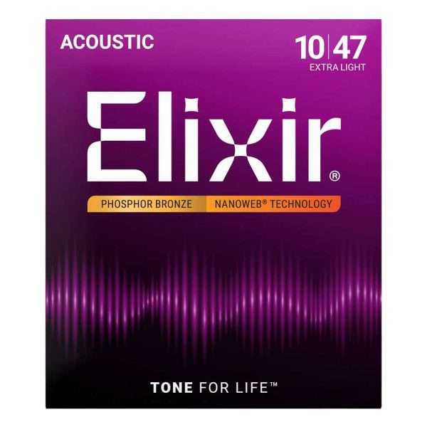 Elixir Strings Nanoweb Phosphor Bronze Acoustic Guitar Strings .010-.047 Extra Light