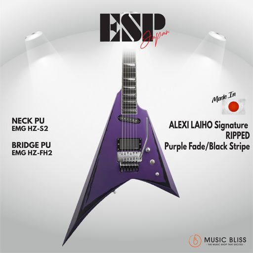 ESP Original ALEXI LAIHO Signature RIPPED - Purple Fade/Black Stripe [MIJ - Made in Japan] - Music Bliss Malaysia
