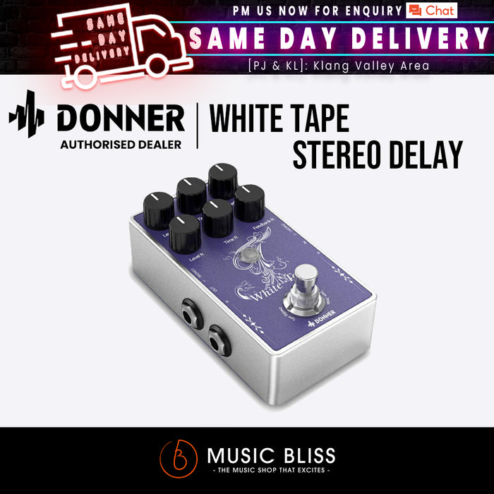 Donner Stereo Tape Delay Pedal for Electric Guitar, Analog Delay Pedal with Echo Effect, White Tape Guitar Pedal,True Bypass - Music Bliss Malaysia
