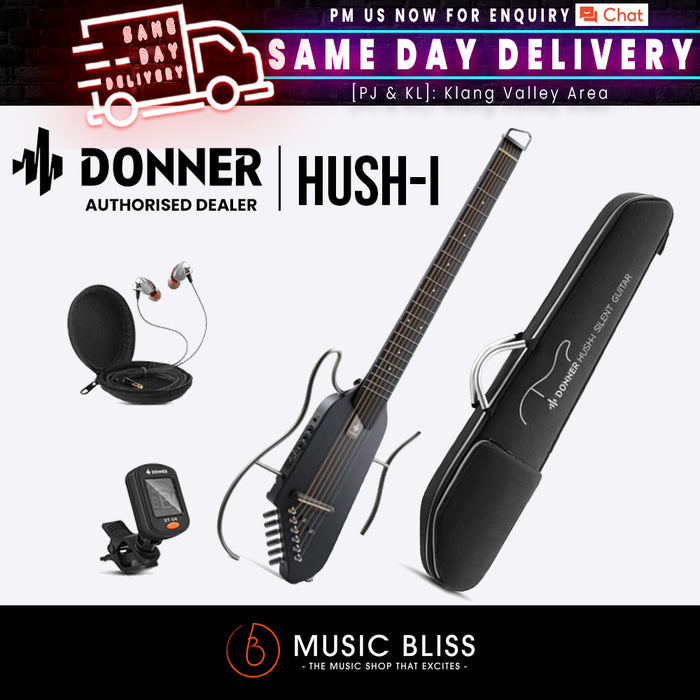 Donner HUSH-I Acoustic-Electric Guitar Kit for Travel Silent Practice - Maple Black (HUSH I) - Music Bliss Malaysia
