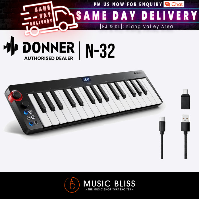 Donner N-32 32-Key MIDI Keyboard Controller Sequencer - Music Bliss Malaysia