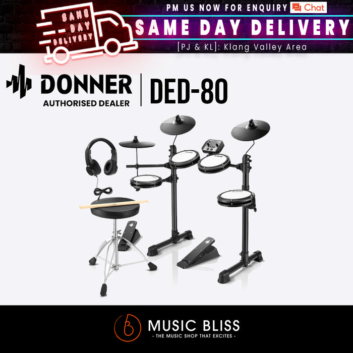 Donner DED-80 Electronic Drum Set For Beginners with FREE Headphone and Drum Throne - Music Bliss Malaysia