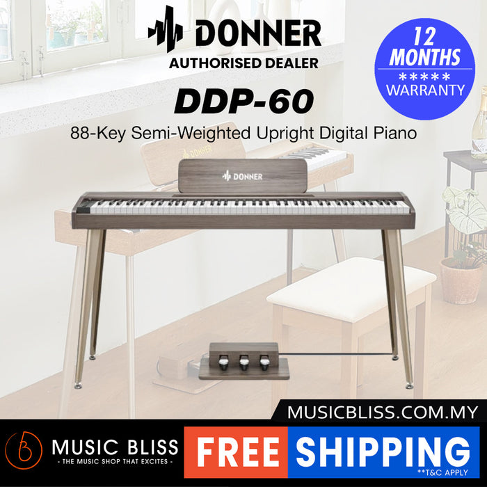 Donner DDP-60 88-Key Semi-Weighted Upright Digital Piano - Gray Brown