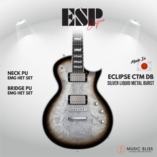 ESP Original ECLIPSE CTM DB - Silver Liquid Metal Burst [MIJ - Made in Japan] - Music Bliss Malaysia