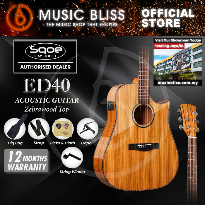SQOE ED40 EQ Dreadnaught Acoustic Guitar