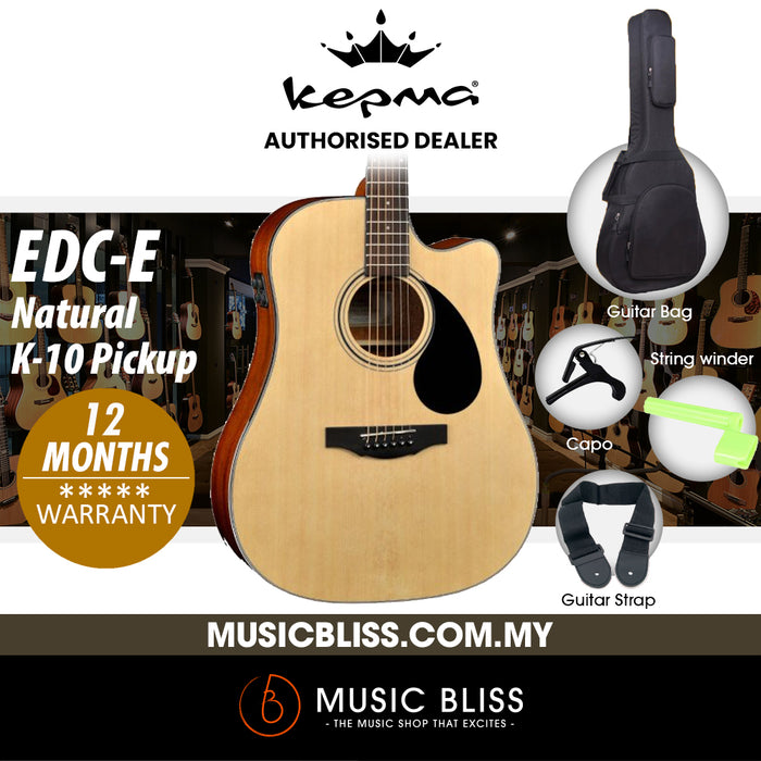 KEPMA EDC-E Dreadnought Acoustic Guitar with K-10 pickup - Natural - Music Bliss Malaysia