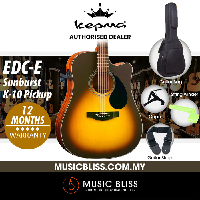 KEPMA EDC-E Dreadnought Acoustic Guitar with K-10 pickup - Sunburst - Music Bliss Malaysia