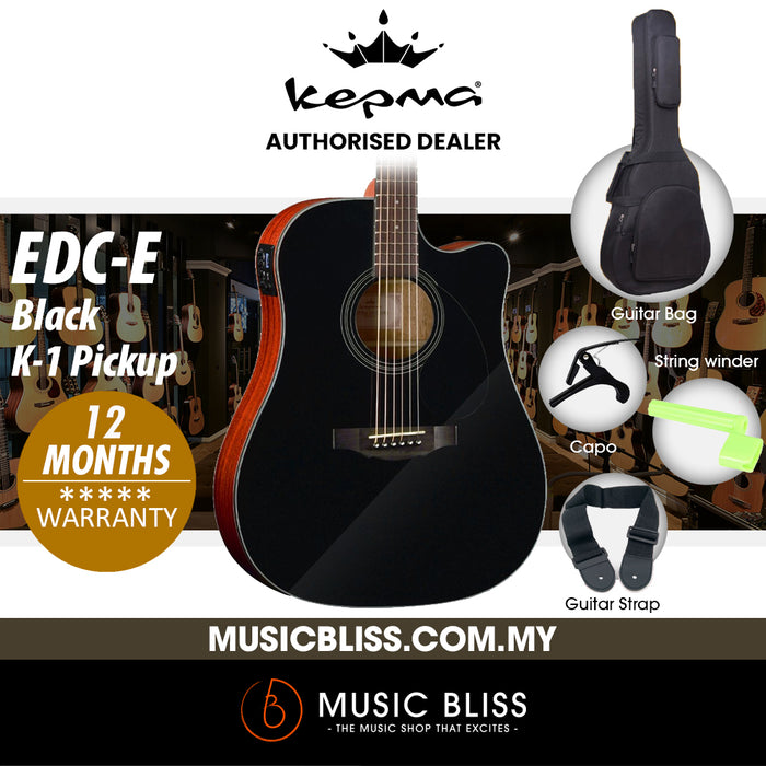 KEPMA EDC-E Dreadnought Acoustic Guitar with K-1 pickup - Black - Music Bliss Malaysia