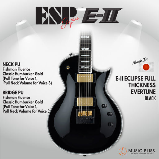 ESP Japan E-II Eclipse FT EverTune Electric Guitar - Black [MIJ] - Music Bliss Malaysia