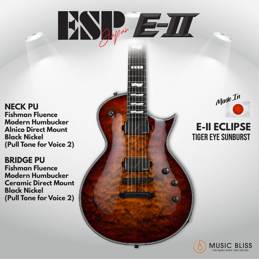ESP Japan E-II Eclipse QM Electric Guitar - Tiger Eye Sunburst [MIJ] - Music Bliss Malaysia