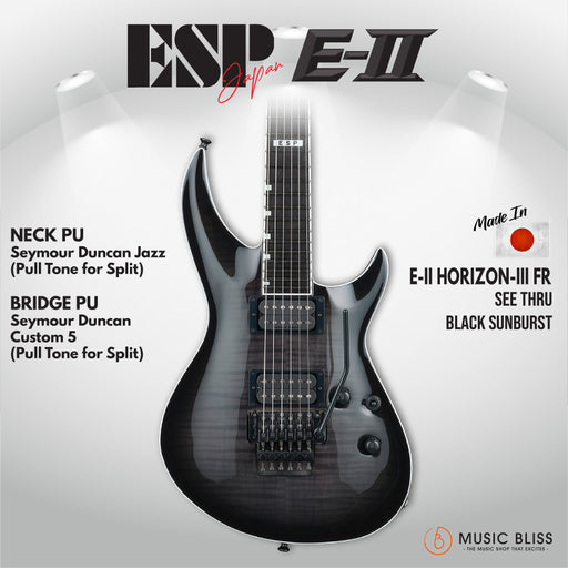 ESP Japan E-II Horizon-III FR Electric Guitar - See-thru Black Sunburst [MIJ] - Music Bliss Malaysia