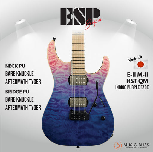 ESP Japan E-II M-II HST QM Electric Guitar - Indigo Purple Fade [MIJ] - Music Bliss Malaysia