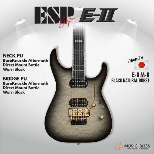 ESP Japan E-II M-II QM Electric Guitar - Black Natural Burst [MIJ] - Music Bliss Malaysia