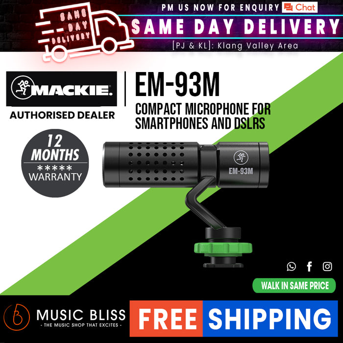 Mackie EM-93M Ultra-compact Shotgun Condenser Microphone for Smartphones and DSLR Cameras - Music Bliss Malaysia