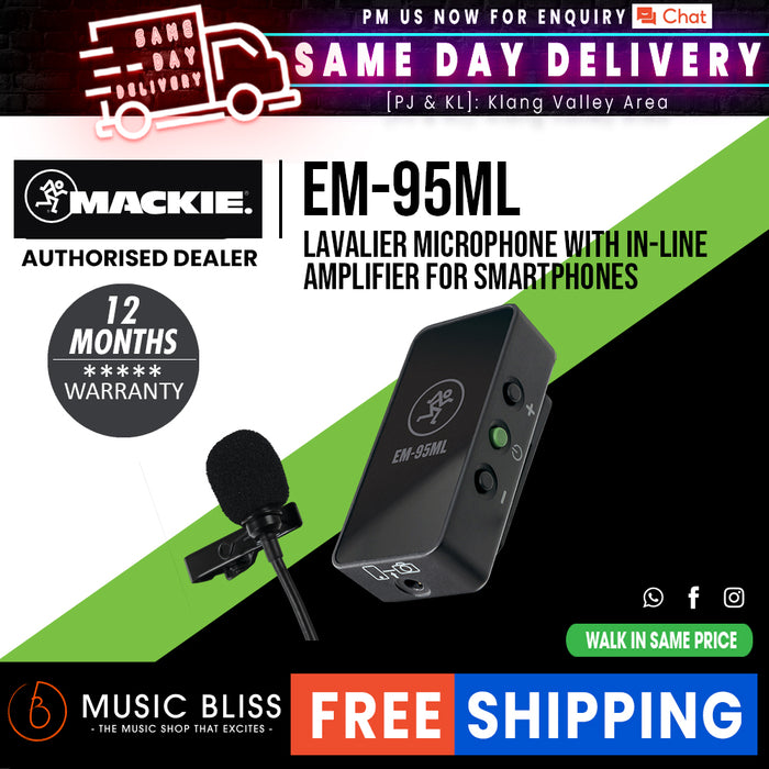 Mackie EM-95ML Lavalier Microphone with In-line Amplifier for Smartphones and DSLR Cameras - Music Bliss Malaysia