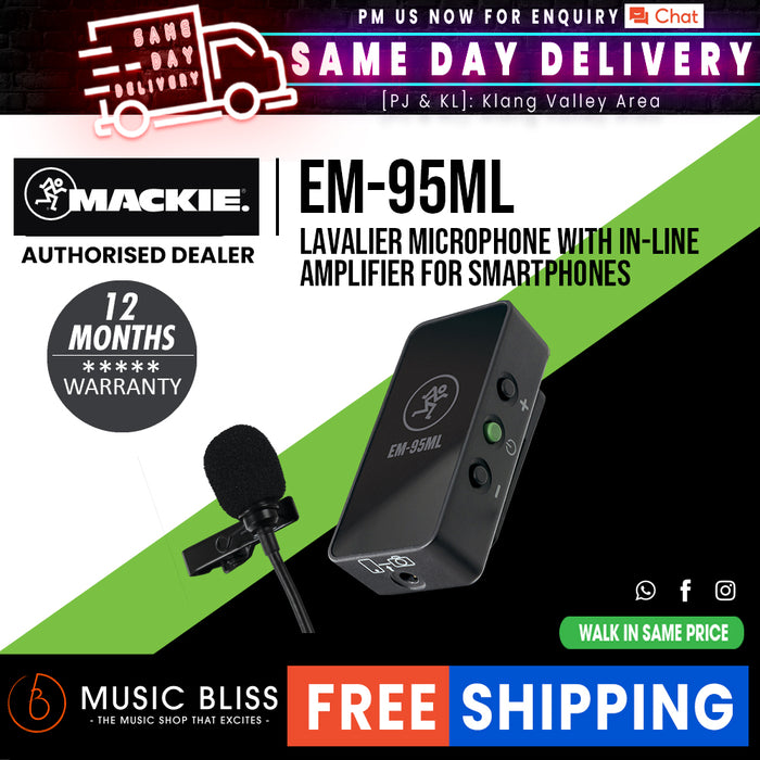 Mackie EM-95ML Lavalier Microphone with In-line Amplifier for Smartphones and DSLR Cameras - Music Bliss Malaysia