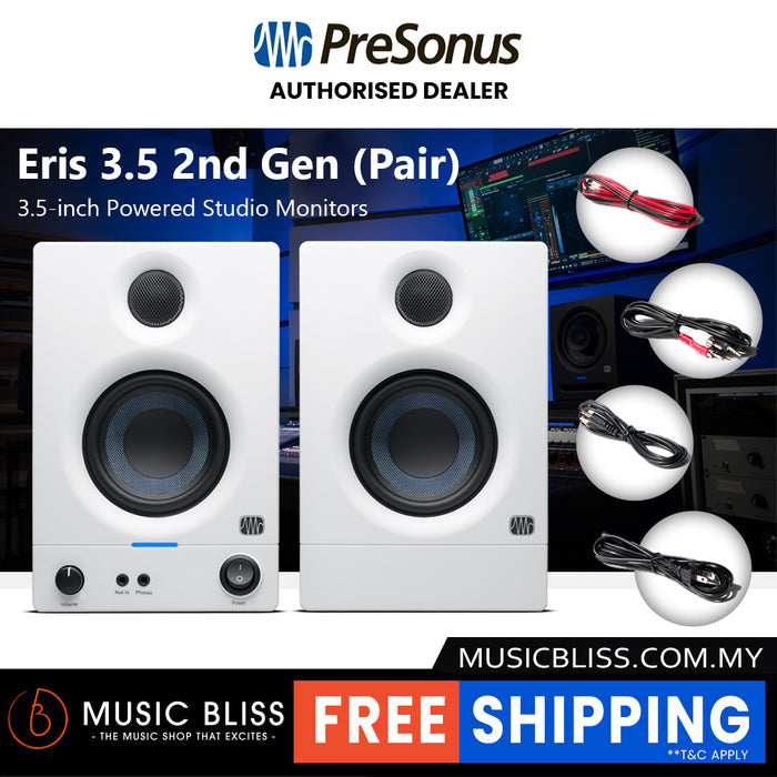 PreSonus Eris 3.5 (2nd Generation) 3.5-inch Powered Studio Monitors White - Pair