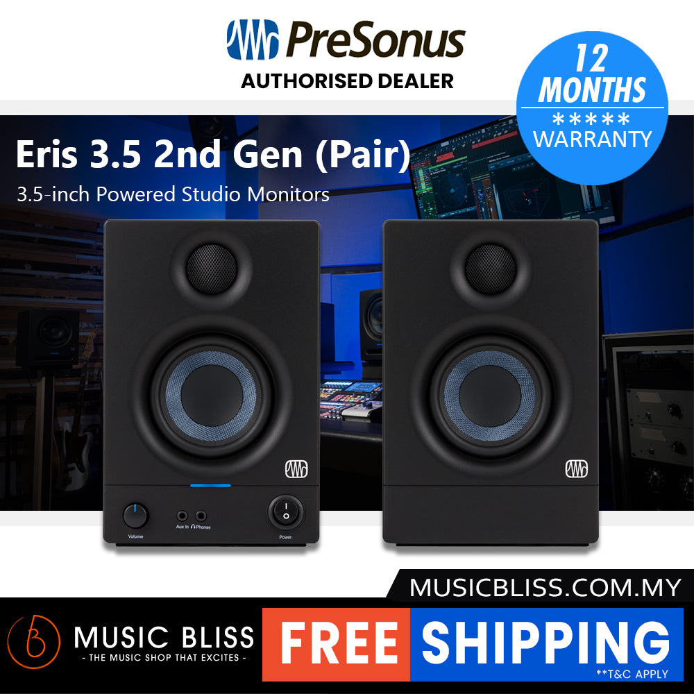 PreSonus Eris 3.5 (2nd Genaration) 3.5-inch Powered Studio Monitors ...