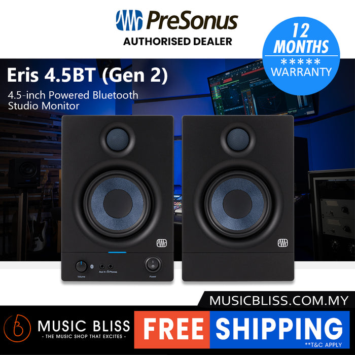 PreSonus Eris 4.5BT (2nd Generation) 4.5-inch Powered Bluetooth Studio Monitors Pair - Black