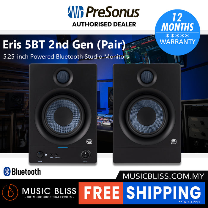 PreSonus Eris 5BT (2nd Generation) 5.25-inch Powered Bluetooth Studio Monitors - Pair