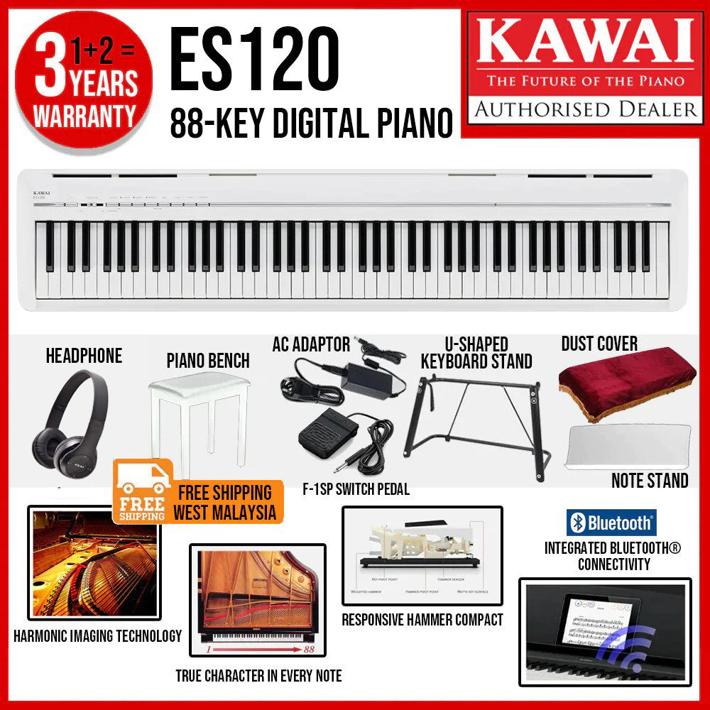Kawai ES 120 88 key Digital Piano with Speakers White ES120 ES 120 Music Bliss Malaysia