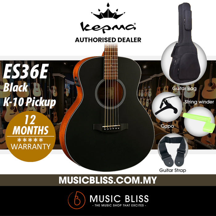 KEPMA ES36E Mini Acoustic Guitar with K-10 pickup - Black - Music Bliss Malaysia