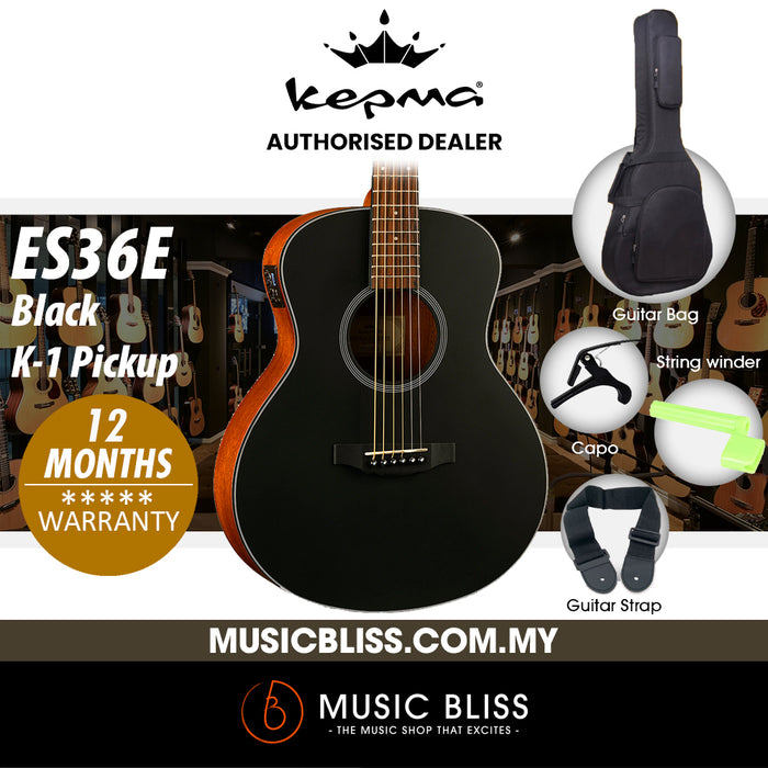 KEPMA ES36E Mini Acoustic Guitar with K-1 pickup - Black - Music Bliss Malaysia