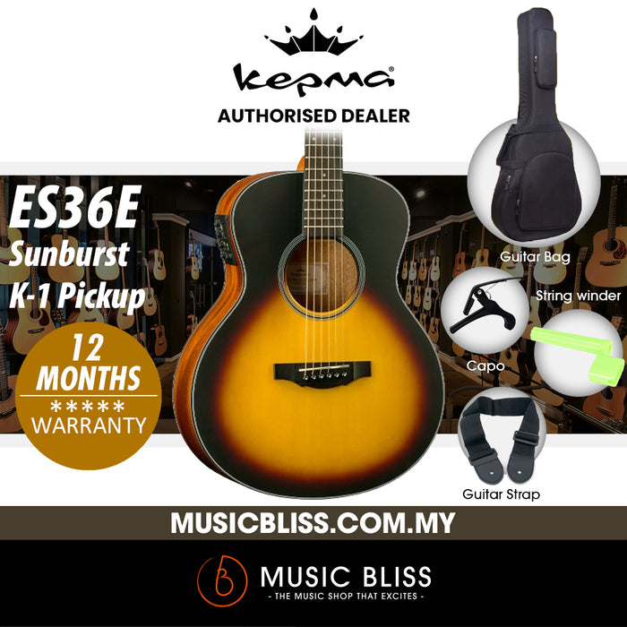 KEPMA ES36E Mini Acoustic Guitar with K-1 pickup - Sunburst - Music Bliss Malaysia