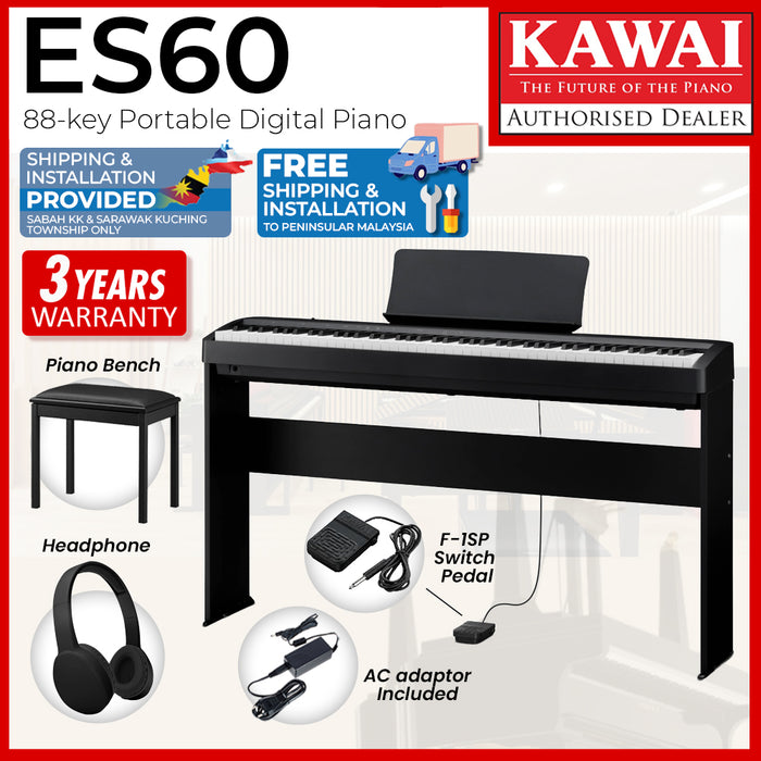 Kawai ES60 Entry-Level Portable Digital Piano – Affordable 88-Key for Beginners - Black