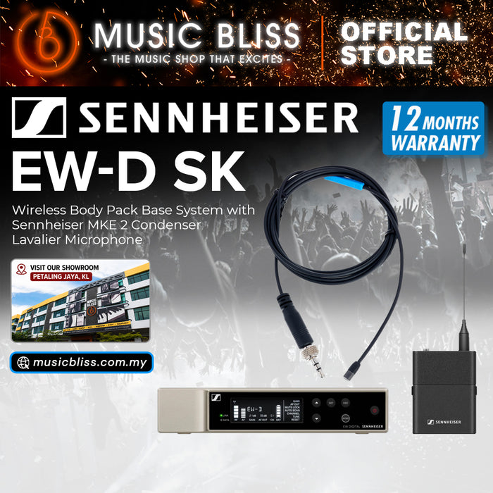 Sennheiser EW-D SK Wireless Body Pack Base System with MKE 2Subminiature Omnidirectional Condenser Lavalier Mic - Black