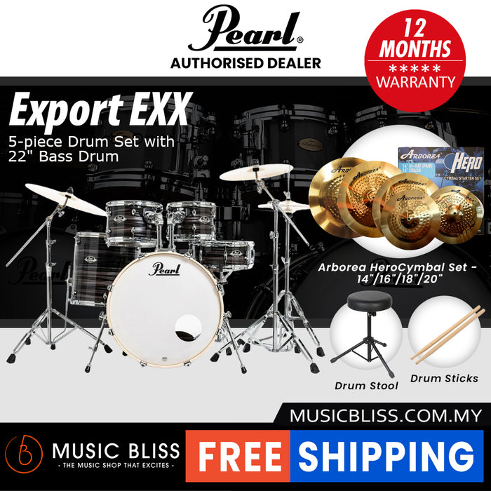 Pearl Export EXX 5-Piece Drum Set with Hardware, Drumstick and Throne - 22 Inch Bass Drum - Metallic Amethyst Twist