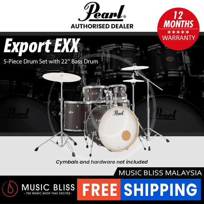 Pearl Export EXX 5-Piece Drum Set with Hardware, Drumstick and Throne - 22 Inch Bass Drum - Brushed Bronze