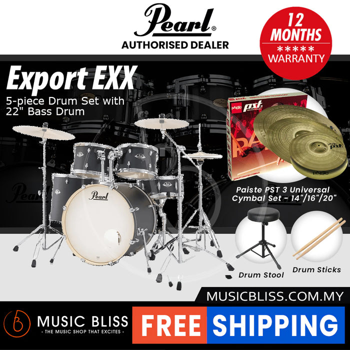 Pearl Export EXX 5-Piece Drum Set with Hardware, Drumstick and Throne - 22 Inch Bass Drum - Graphite Slate