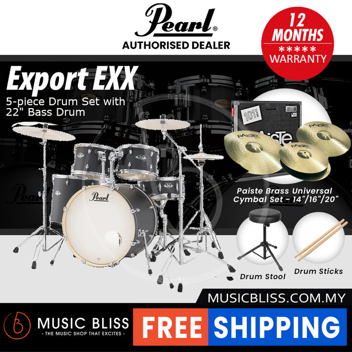Pearl Export EXX 5-Piece Drum Set with Hardware, Drumstick and Throne - 22 Inch Bass Drum - Graphite Slate