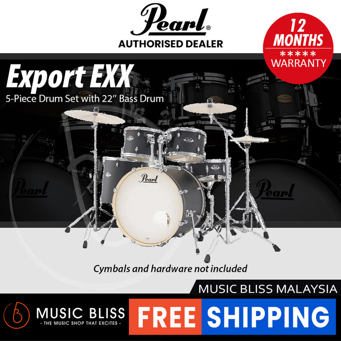 Pearl Export EXX 5-Piece Drum Set with Hardware, Drumstick and Throne - 22 Inch Bass Drum - Graphite Slate