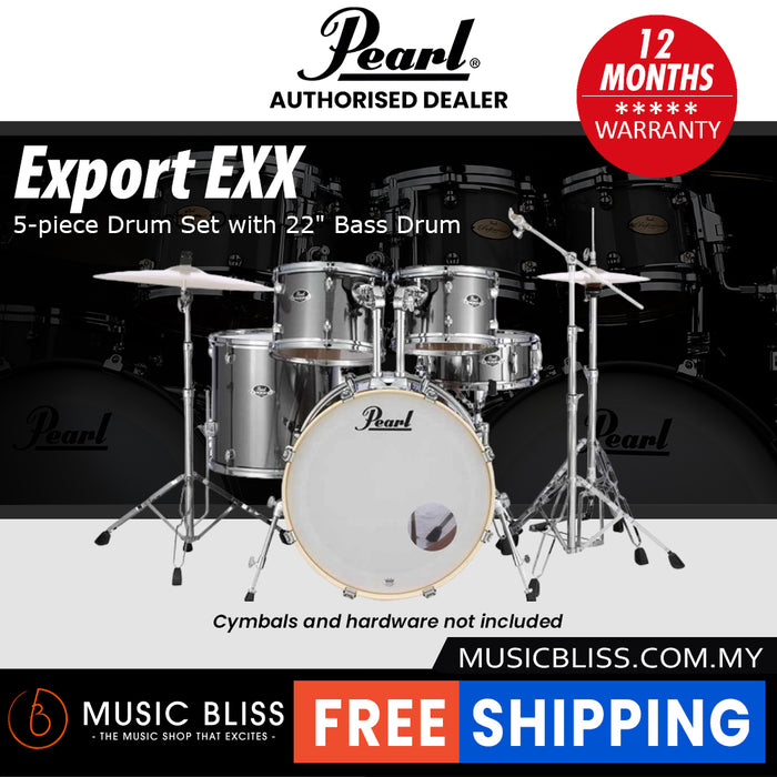Pearl Export EXX 5-Piece Drum Set with Hardware, Drumstick and Throne - 22 Inch Bass Drum - Smokey Chrome