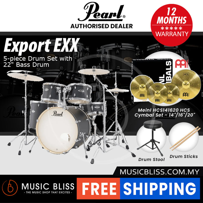Pearl Export EXX 5-Piece Drum Set with Hardware, Drumstick and Throne - 22 Inch Bass Drum - Graphite Slate