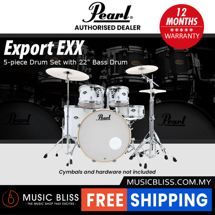 Pearl Export EXX 5-Piece Drum Set with Hardware, Drumstick and Throne - 22 Inch Bass Drum - Pure White