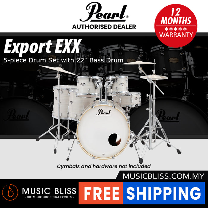 Pearl Export EXX 5-Piece Drum Set with Hardware, Drumstick and Throne - 22 Inch Bass Drum - Slipstream White