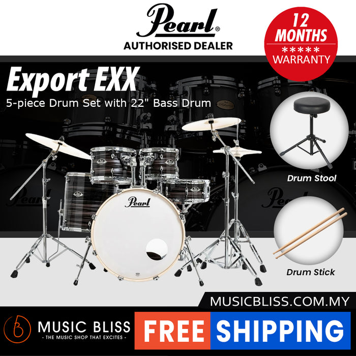 Pearl Export EXX 5-Piece Drum Set with Hardware, Drumstick and Throne - 22 Inch Bass Drum - Metallic Amethyst Twist