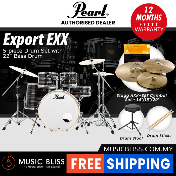 Pearl Export EXX 5-Piece Drum Set with Hardware, Drumstick and Throne - 22 Inch Bass Drum - Metallic Amethyst Twist