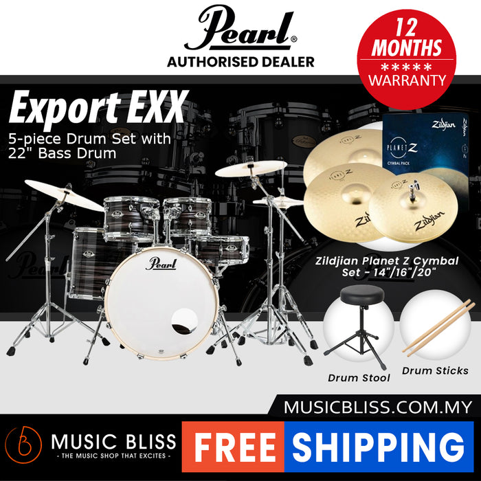 Pearl Export EXX 5-Piece Drum Set with Hardware, Drumstick and Throne - 22 Inch Bass Drum - Metallic Amethyst Twist