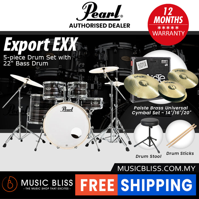 Pearl Export EXX 5-Piece Drum Set with Hardware, Drumstick and Throne - 22 Inch Bass Drum - Metallic Amethyst Twist