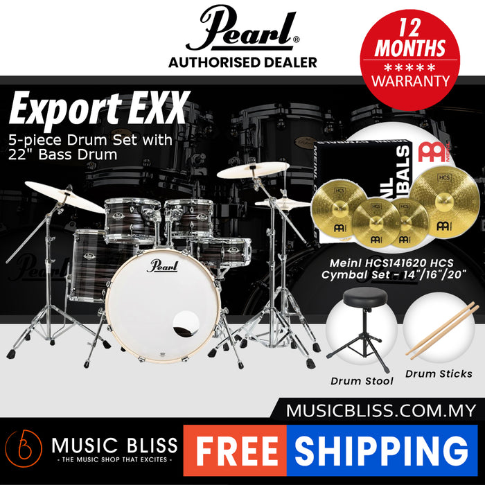 Pearl Export EXX 5-Piece Drum Set with Hardware, Drumstick and Throne - 22 Inch Bass Drum - Metallic Amethyst Twist